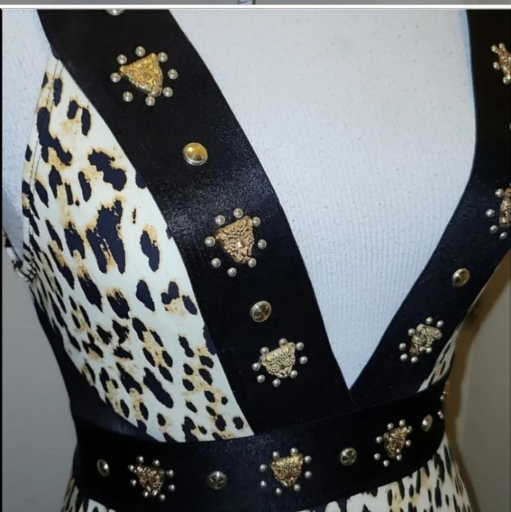 River island resort Swimsuit One Piece Animal Print Studs Euro 6 US 2 Sexy